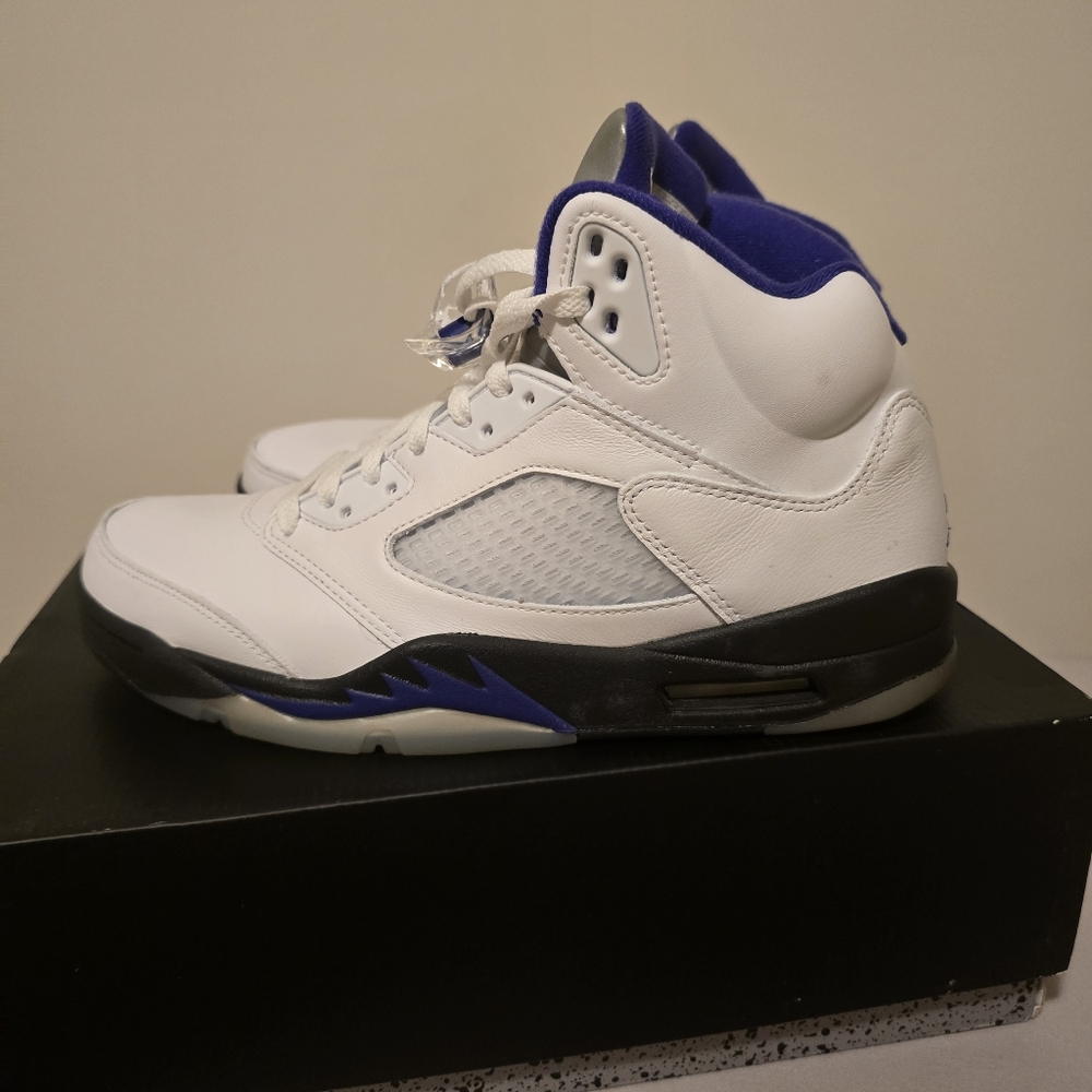 Jordan Retro 5 White, Black, Purple Sneakers
